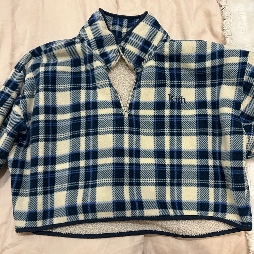 Kith Navy and Cream Plaid Half-Zip Sweater